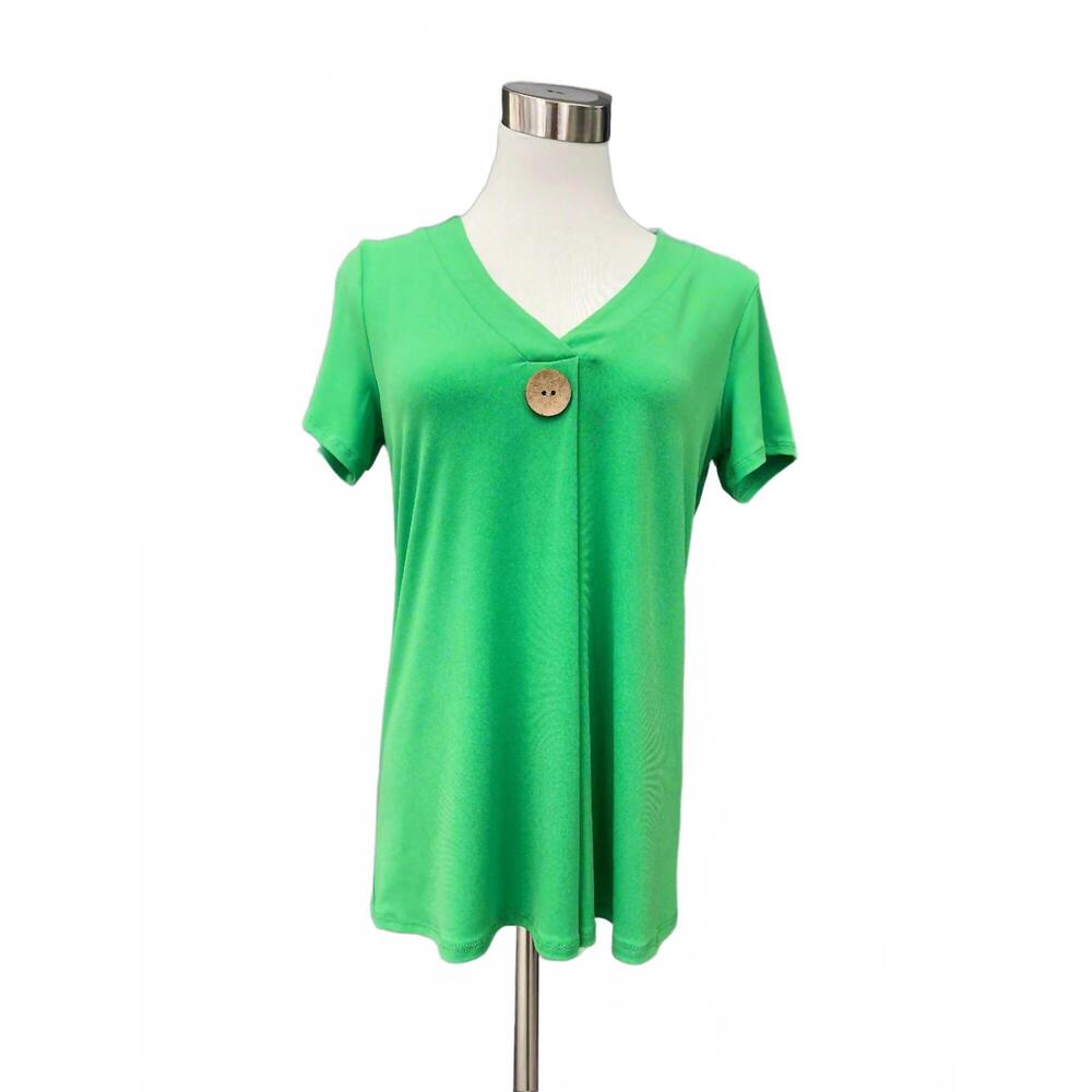 NEW SOFT WORKS women's button detail short sleeve top - plus in green